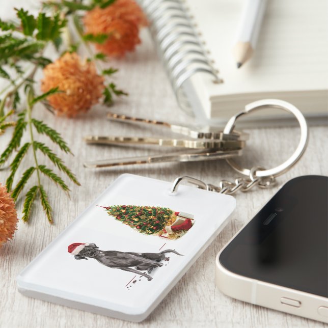 Black Lab Funny Christmas Dog and Tree Schlüsselanhänger (Vorderseite rechts)