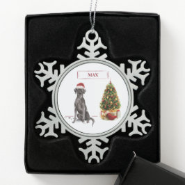 Black Lab Funny Christmas Dog and Tree Schneeflocken Zinn-Ornament