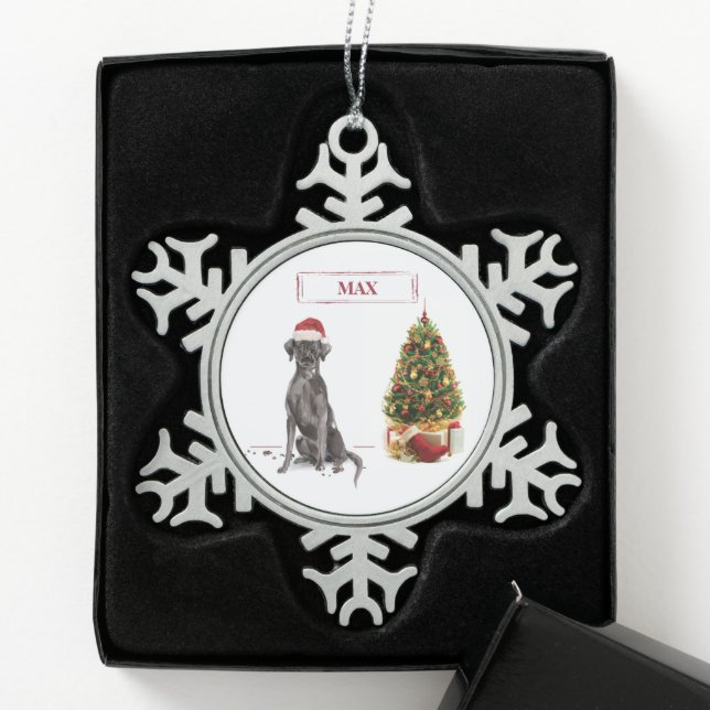 Black Lab Funny Christmas Dog and Tree Schneeflocken Zinn-Ornament (Box)