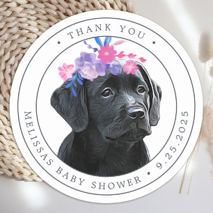 Black Lab Girl Babydusche Danke Runder Aufkleber
