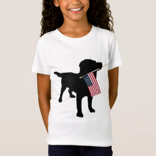 Black Lab Hund Holding 4. Juli Patriotic USA Flag T-Shirt