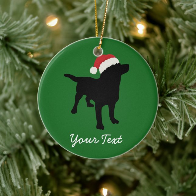 Black Lab Hund mit Weihnachts-Weihnachtsmannmütze Keramikornament (Baum)