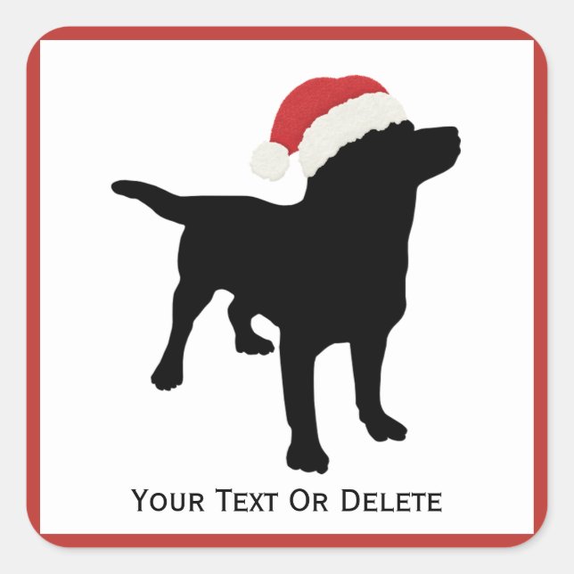 Black Lab Hund mit Weihnachtshut Quadratischer Aufkleber (Vorderseite)