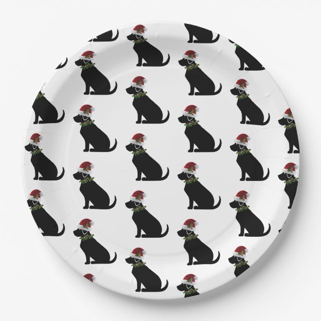 Black Lab Hund Weihnachten Weihnachtsmannmütze Hol Pappteller (Vorderseite)