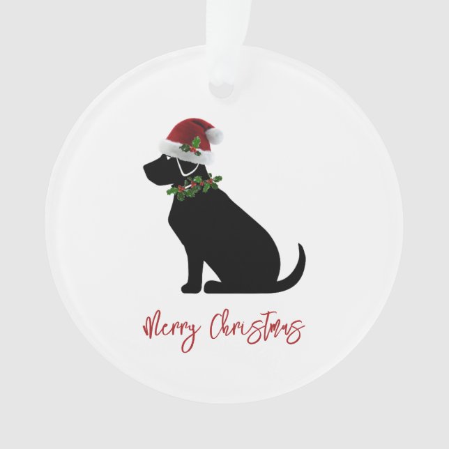 Black Lab Joyeux Noël Santa Hat Holly Moderne (devant)