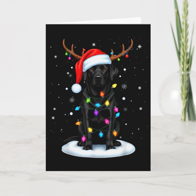 Black Lab Labrador Christmas Dog Reindeer Lights P Karte (Vorderseite)