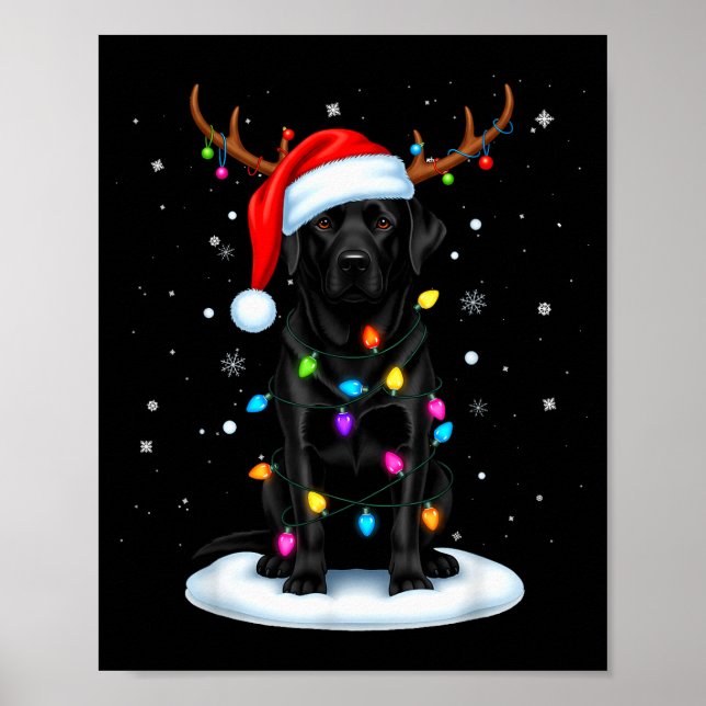 Black Lab Labrador Christmas Dog Reindeer Lights P Poster (Vorne)