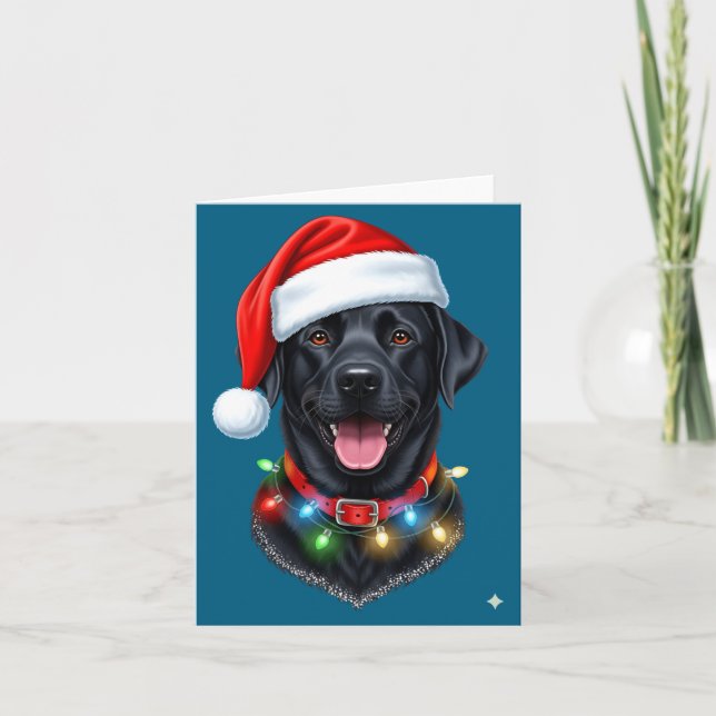 Black Lab Labrador Christmas Dog Santa Hat Light P Karte (Vorderseite)
