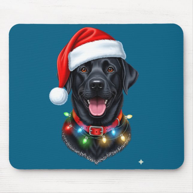 Black Lab Labrador Christmas Dog Santa Hat Light P Mousepad (Vorne)