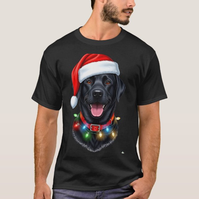 Black Lab Labrador Christmas Dog Santa Hat Light P T-Shirt (Vorderseite)
