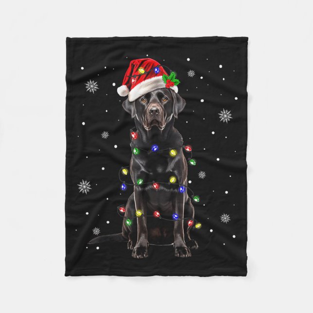 Black Lab Labrador Christmas Tree Light Pajama Dog Fleecedecke (Vorderseite)
