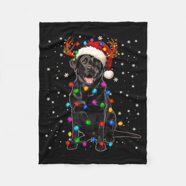 Black Lab Labrador Christmas Tree Light Pajama Dog Fleecedecke (Vorderseite)