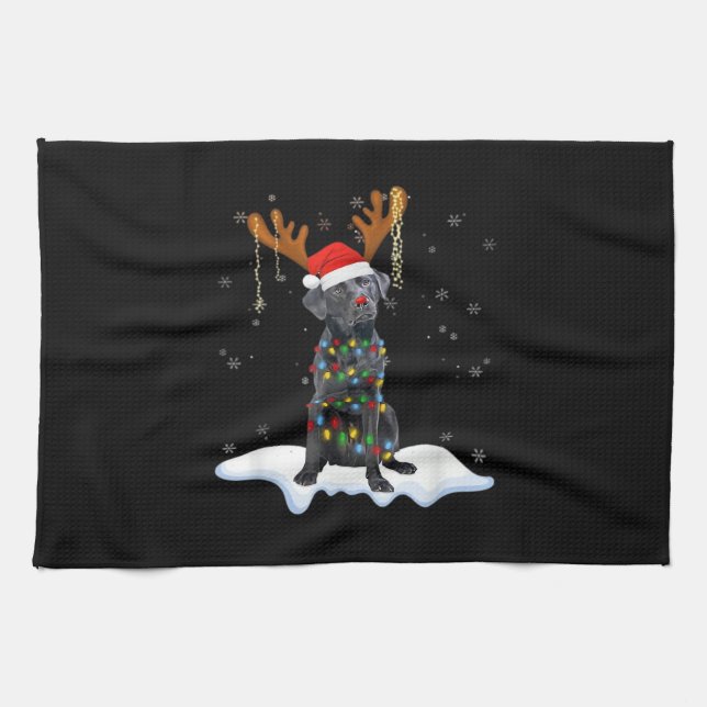 Black Lab Labrador Christmas Tree Light Pajama Dog Geschirrtuch (Horizontal)