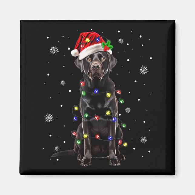 Black Lab Labrador Christmas Tree Light Pajama Dog Magnet (Vorne)
