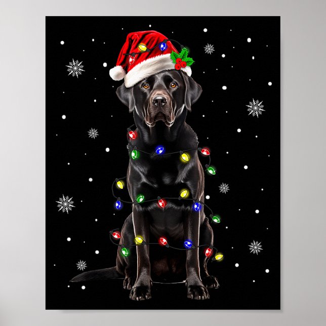 Black Lab Labrador Christmas Tree Light Pajama Dog Poster (Vorne)