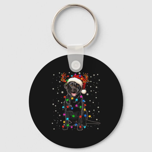 Black Lab Labrador Christmas Tree Light Pajama Dog Schlüsselanhänger (Vorderseite)