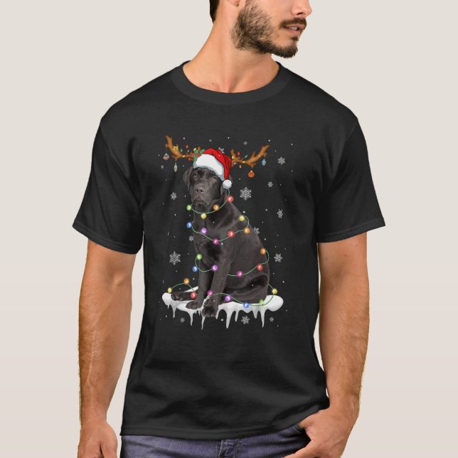 Black Lab Labrador Christmas Tree Light Pajama Dog T-Shirt (Vorderseite)
