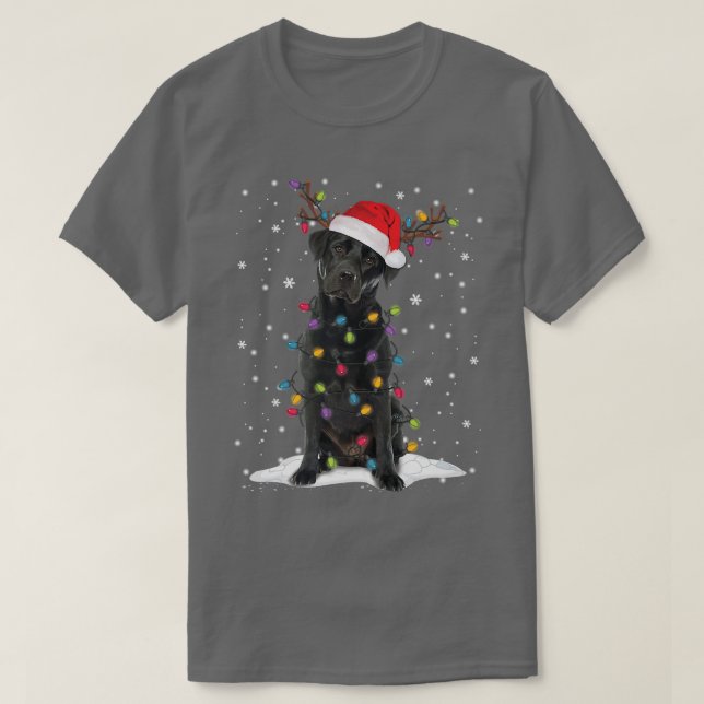 Black Lab Labrador Christmas Tree Light Pajama Dog T-Shirt (Design vorne)