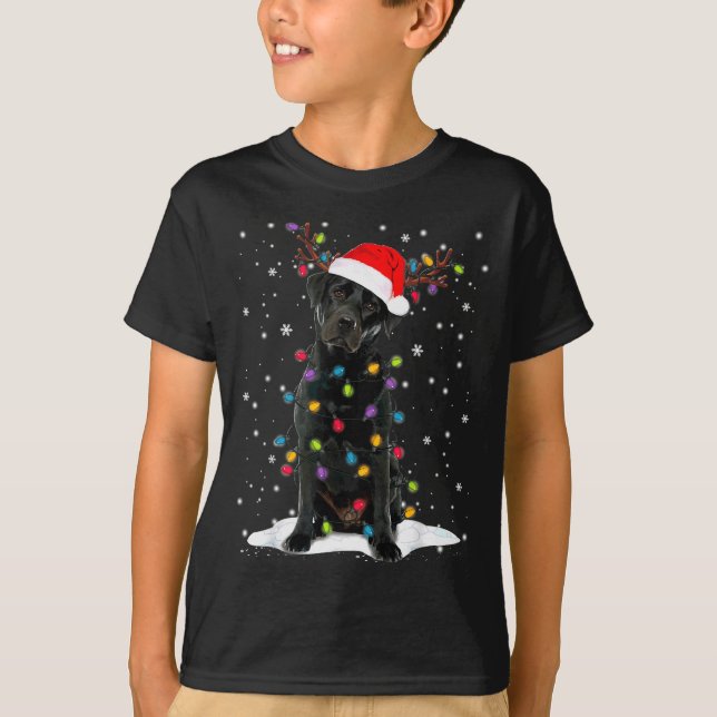 Black Lab Labrador Christmas Tree Light Pajama Dog T-Shirt (Vorderseite)