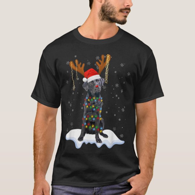 Black Lab Labrador Christmas Tree Light Pajama Dog T-Shirt (Vorderseite)