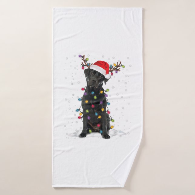 Black Lab Labrador Christmas Tree Light Pyjama Chi (Serviette de bain)