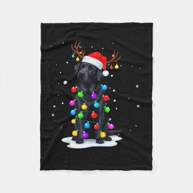 Black Lab Labrador Dog Funny Christmas Lights Rein Fleecedecke (Vorderseite)