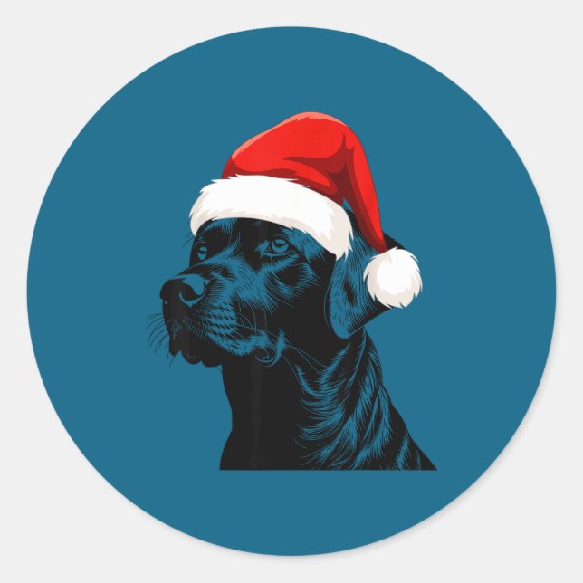 Black Lab Labrador Santa Hat Christmas Holiday Pet Runder Aufkleber (Vorderseite)