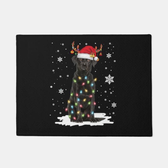 Black Lab Labrador Weihnachtsbaum Light Pajama Dog Fußmatte (Vorderseite)