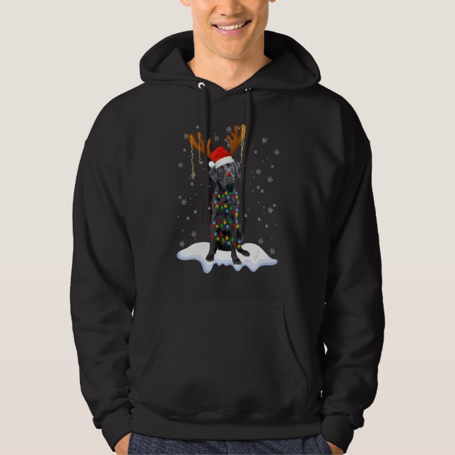 Black Lab Labrador Weihnachtsbaum Light Pajama Dog Hoodie (Vorderseite)