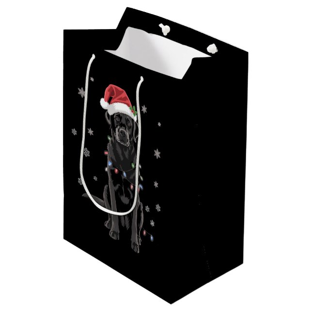 Black Lab Labrador Weihnachtsbaum Light Pajama Dog Mittlere Geschenktüte (Vorderseite Schrägansicht)