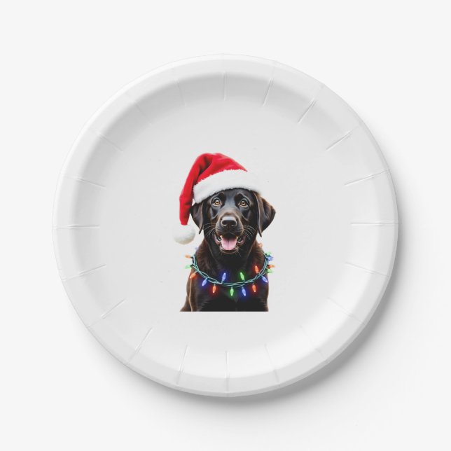 Black Lab Labrador Weihnachtsbaum Light Pajama Dog Pappteller (Vorderseite)
