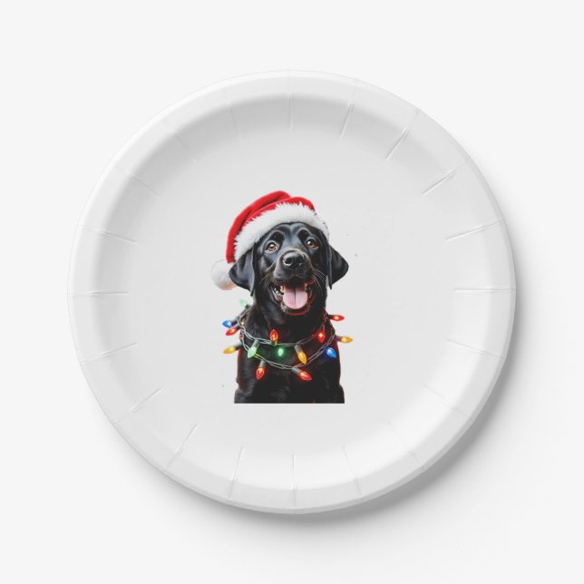 Black Lab Labrador Weihnachtsbaum Light Pajama Dog Pappteller (Vorderseite)