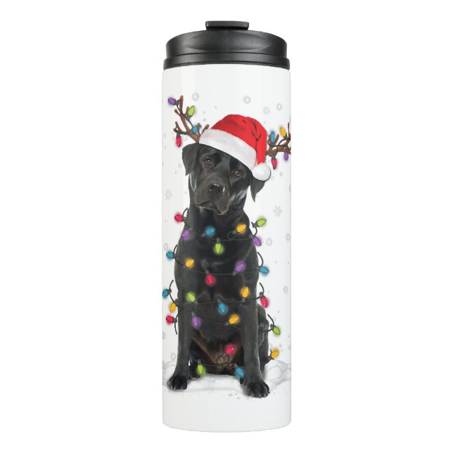 Black Lab Labrador Weihnachtsbaum Light Pajama Dog Thermosbecher (Vorderseite)