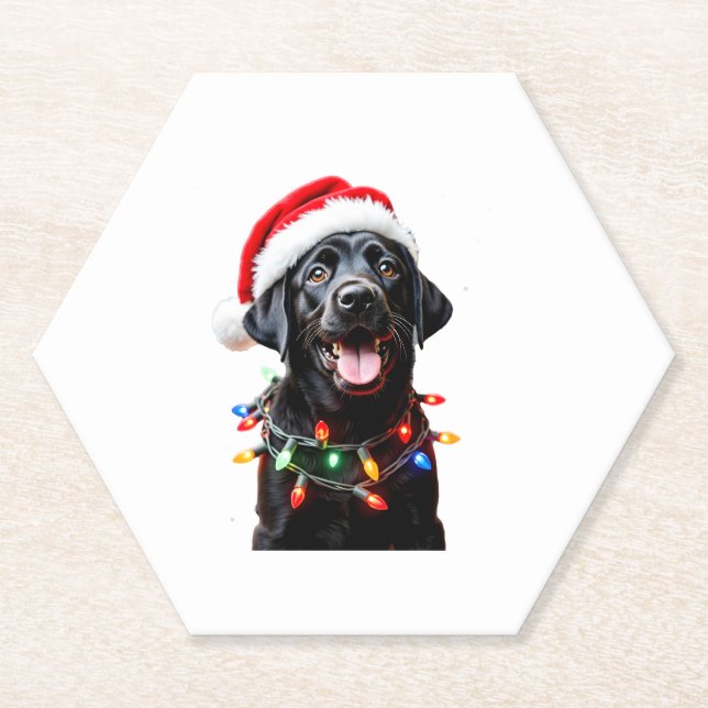 Black Lab Labrador Weihnachtsbaum Light Pajama Dog Untersetzer (Vorderseite)