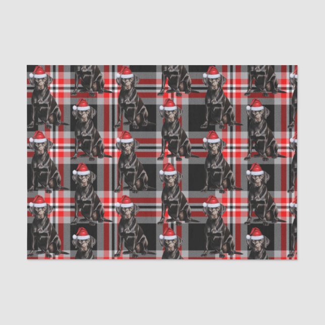 Black Lab Santa Dog auf Karierten Weihnachtsfeiert Seidenpapier (Vorderseite)