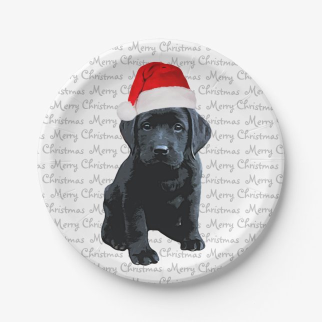 Black Lab Santa Dog - Frohe Weihnachts Labrador Hu Pappteller (Vorderseite)