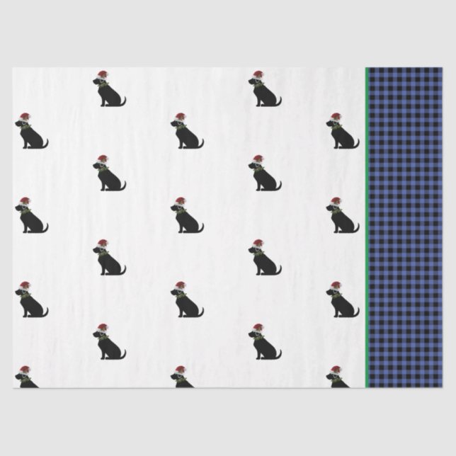 Black Lab Silhouette Christmas Pattern Blue Karo Seidenpapier (Vorderseite)