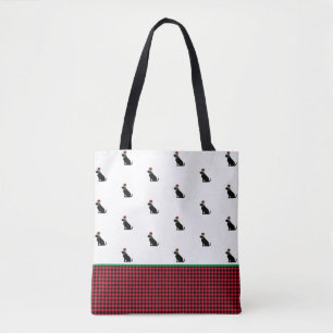Black Lab Silhouette Christmas Pattern Gingham Red Tasche