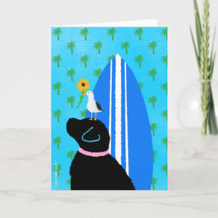 Black Lab Surfbrett Hund Möwe Karte