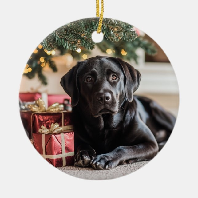 Black Lab Weihnachten Keramik Ornament (Vorne)