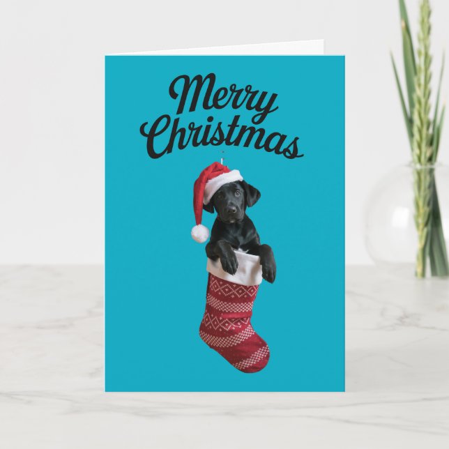 Black Lab Weihnachts-Strumpf Karte (Vorderseite)