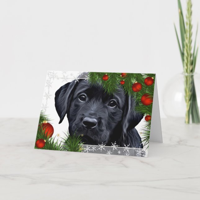 Black Lab Weihnachtskarte - Niedlicher Hundewelpen Feiertagskarte (Vorderseite)