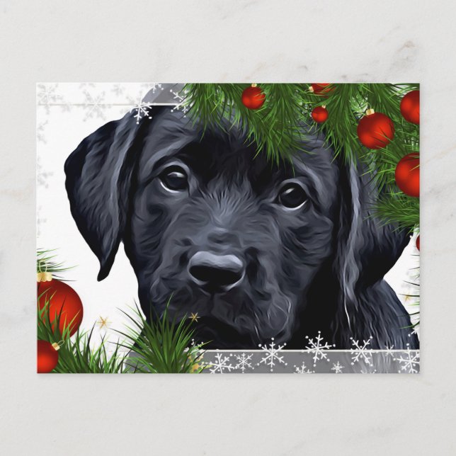 Black Lab Weihnachtskarte - Niedlicher Hundewelpen Feiertagspostkarte (Vorderseite)