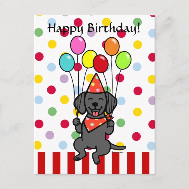 Black Lab Welppy Birthday Balloons Postkarte (Vorderseite)