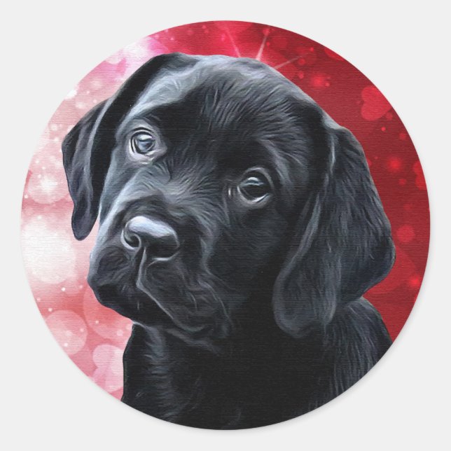 Black Lab Welppy - Labrador - Valentine Puppy Runder Aufkleber (Vorderseite)
