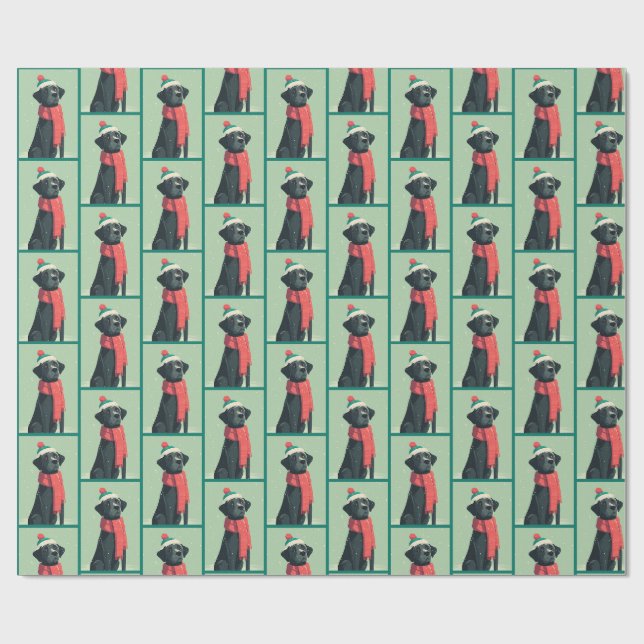 Black Lab Winter Muster Geschenkpapier (Flach)