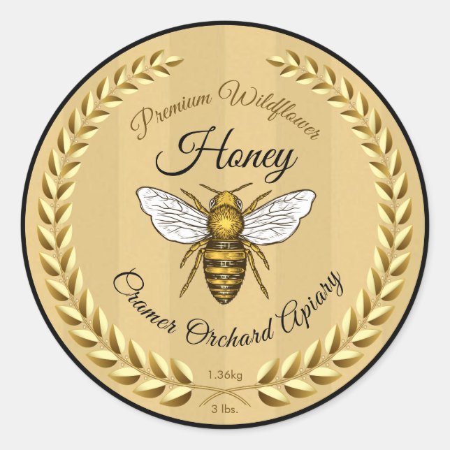 Black Label Honey Bee Wreath Runder Aufkleber (Vorderseite)