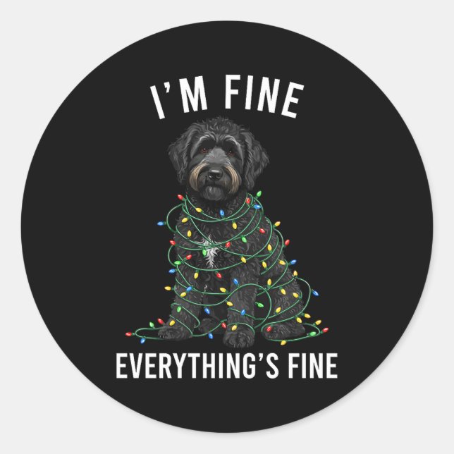 Black Labradoodle Christmas I'm Fine Everything Is Runder Aufkleber (Vorderseite)