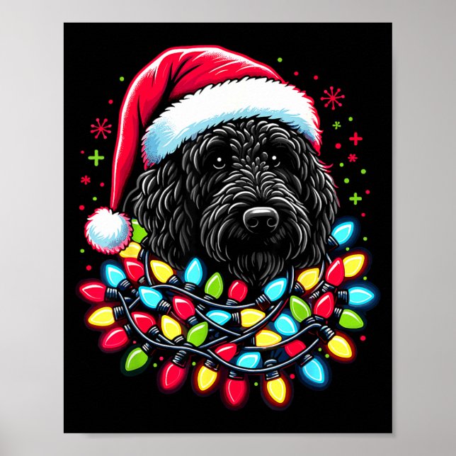 Black Labradoodle Christmas Tree Xmas Lights Doodl Poster (Vorne)