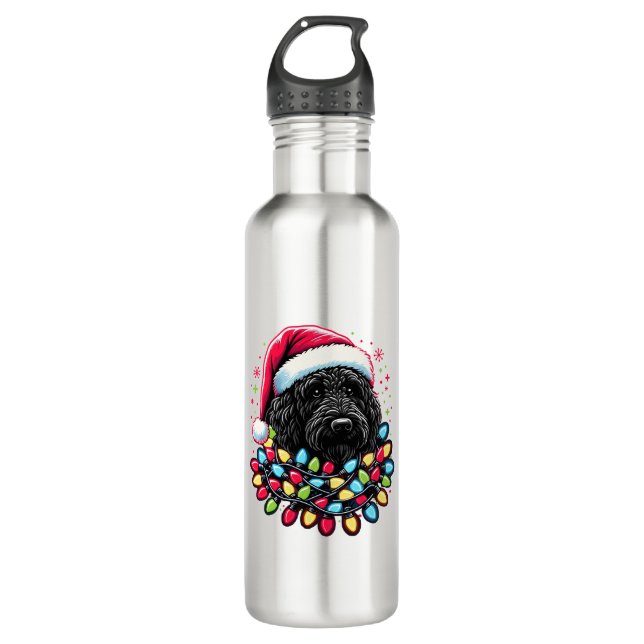 Black Labradoodle Weihnachtsbaum Xmas Lights Doodl Edelstahlflasche (Vorderseite)